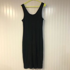 Goldray Ribbed Knit Sleeveless Tank Top Dress Large Petite Side Slits Stretch